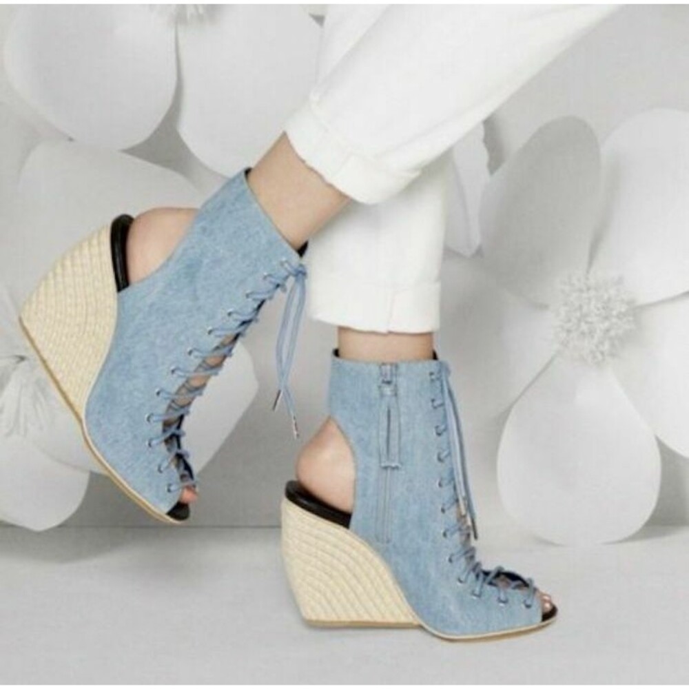 Rebecca Minkoff Elle Denim Lace Up Wedge Sandal